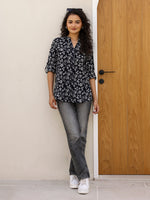 Pure Cotton Printed Black top for Women - SanskrutiHomes 