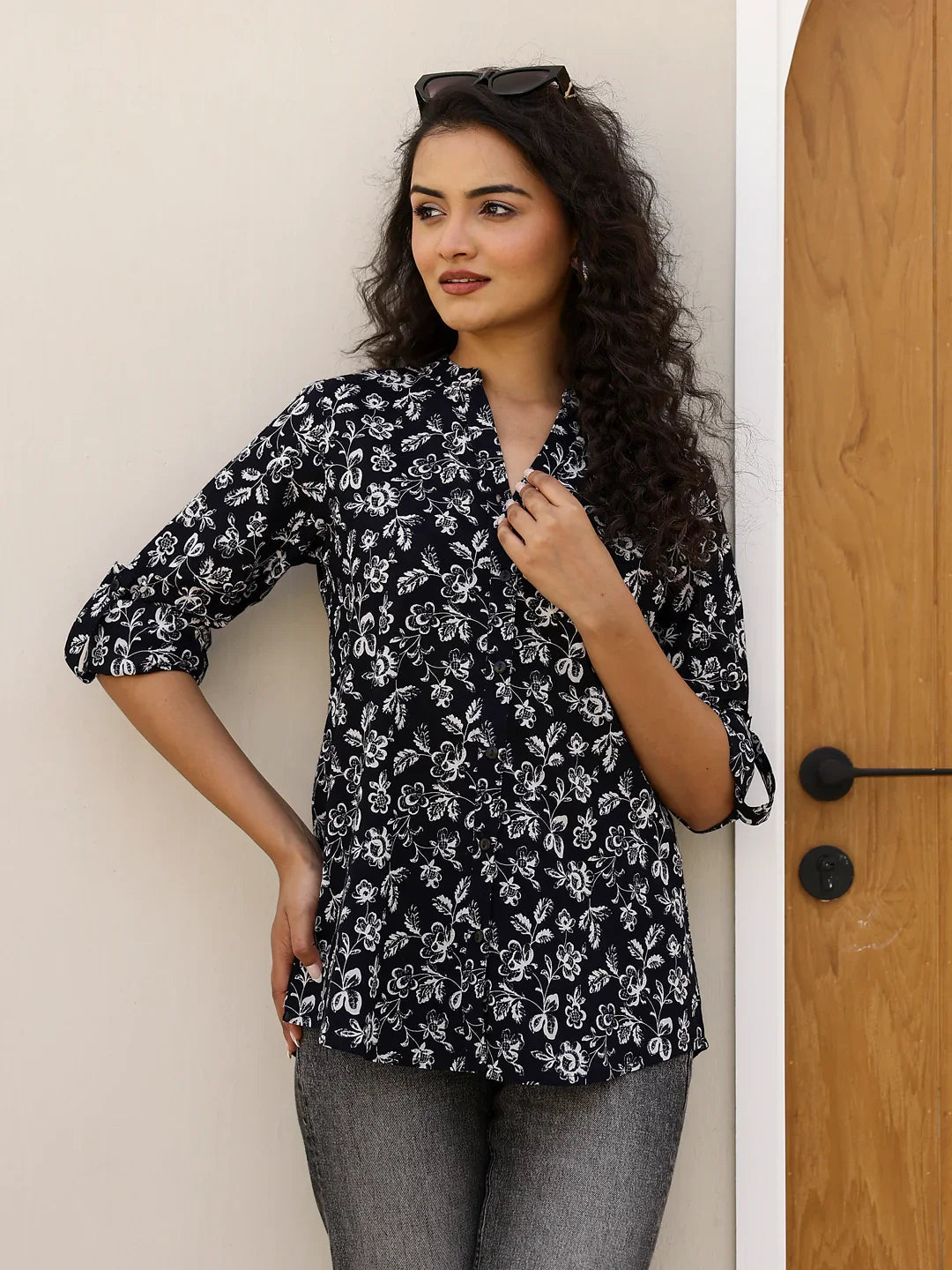 Pure Cotton Printed Black top for Women - SanskrutiHomes 