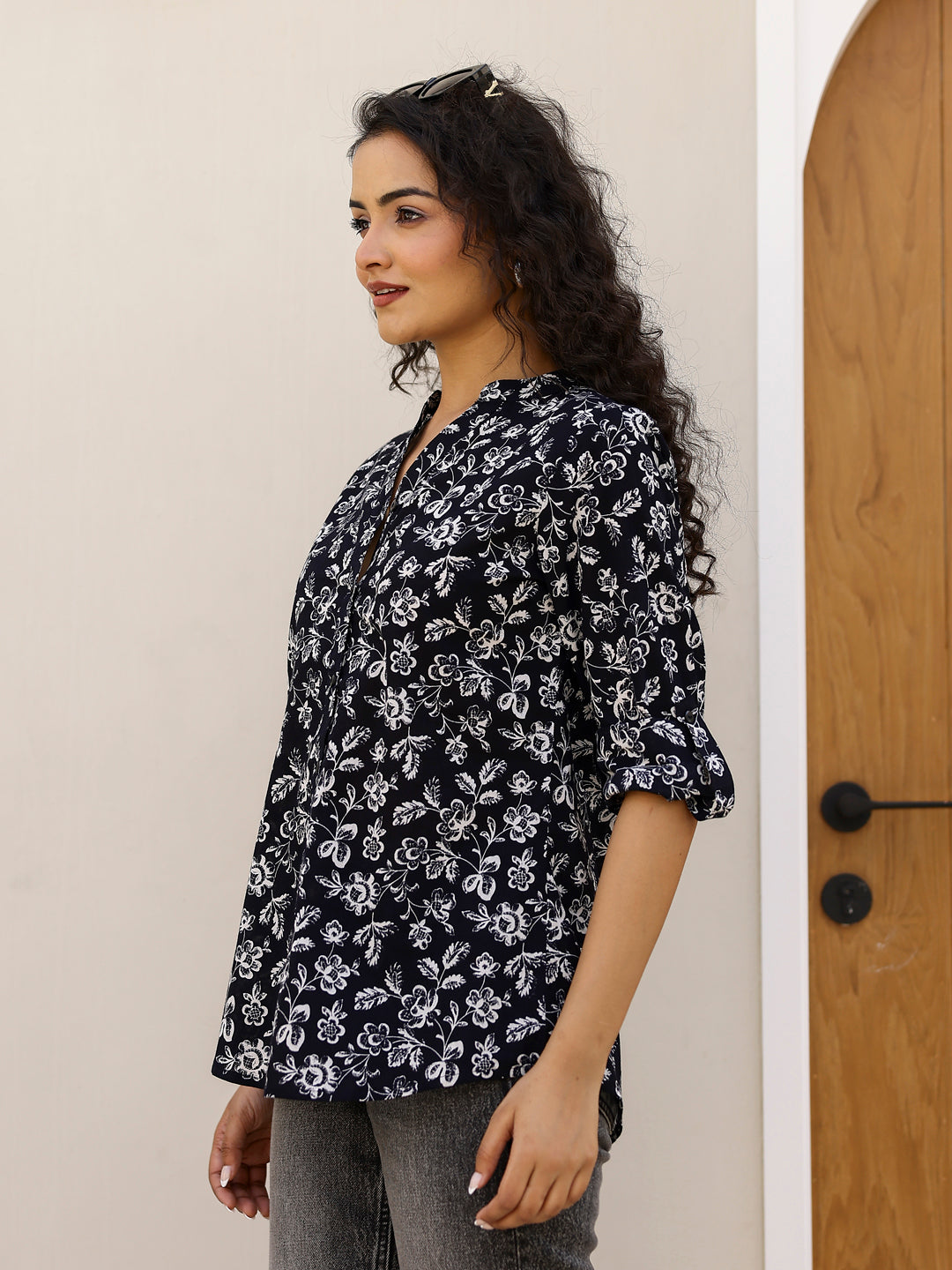 Pure Cotton Printed Black top for Women - SanskrutiHomes 