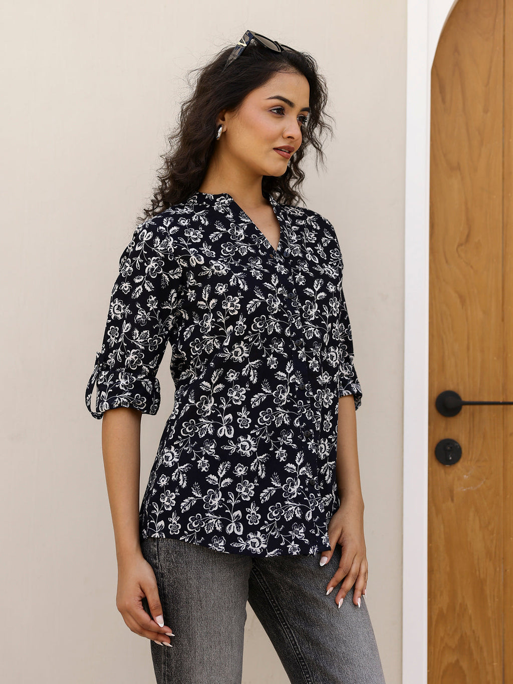 Pure Cotton Printed Black top for Women - SanskrutiHomes 