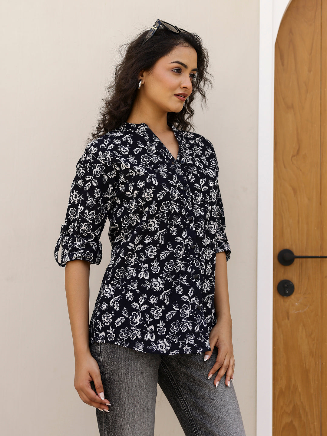 Pure Cotton Printed Black top for Women - SanskrutiHomes 