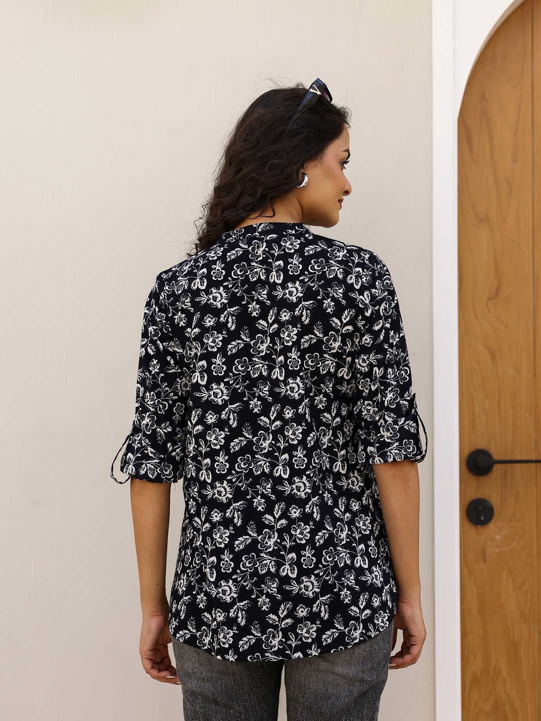 Pure Cotton Printed Black top for Women - SanskrutiHomes 