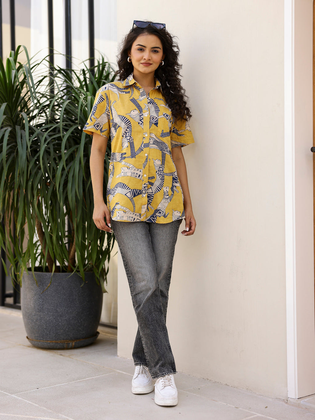 Cambric Printed Short Sleeve Women top - SanskrutiHomes 