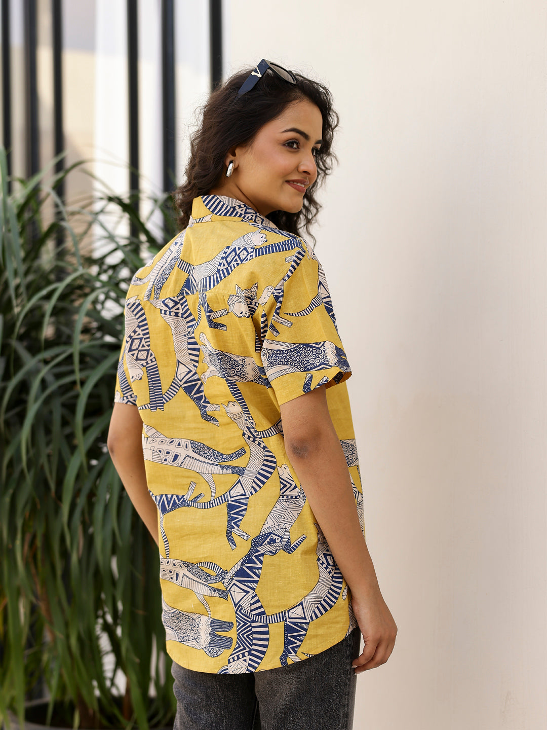 Cambric Printed Short Sleeve Women top - SanskrutiHomes 