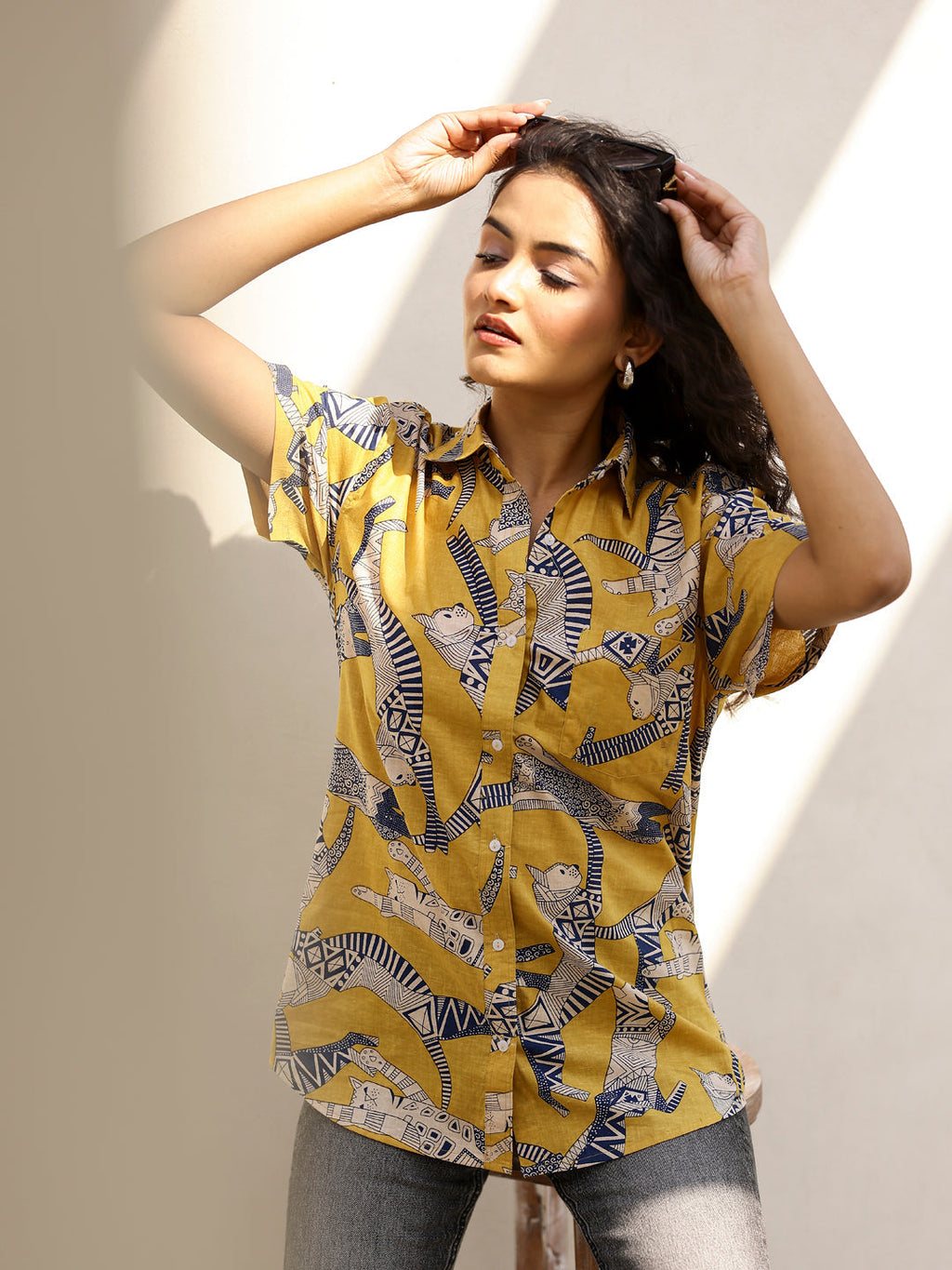 Cambric Printed Short Sleeve Women top - SanskrutiHomes 