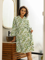 Cotton Green Bath Robe for Women - SanskrutiHomes 