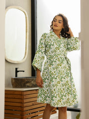 Cotton Green Bath Robe For Women