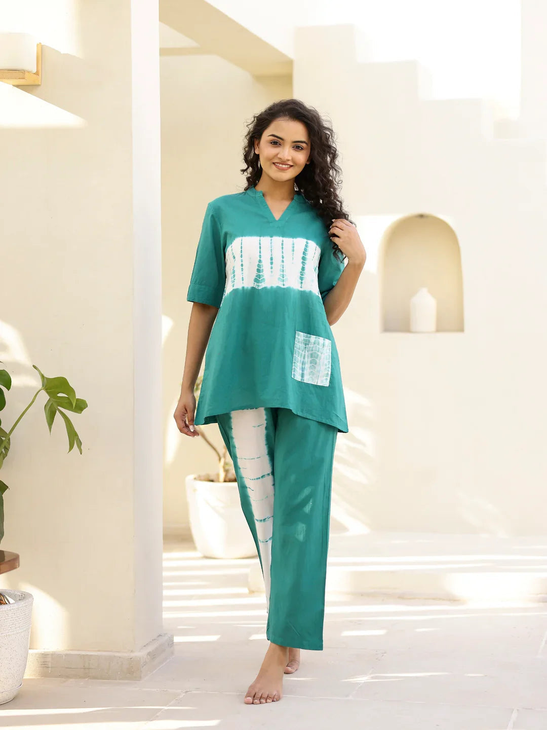 TEAL Tye & Dye Night suit - SanskrutiHomes 