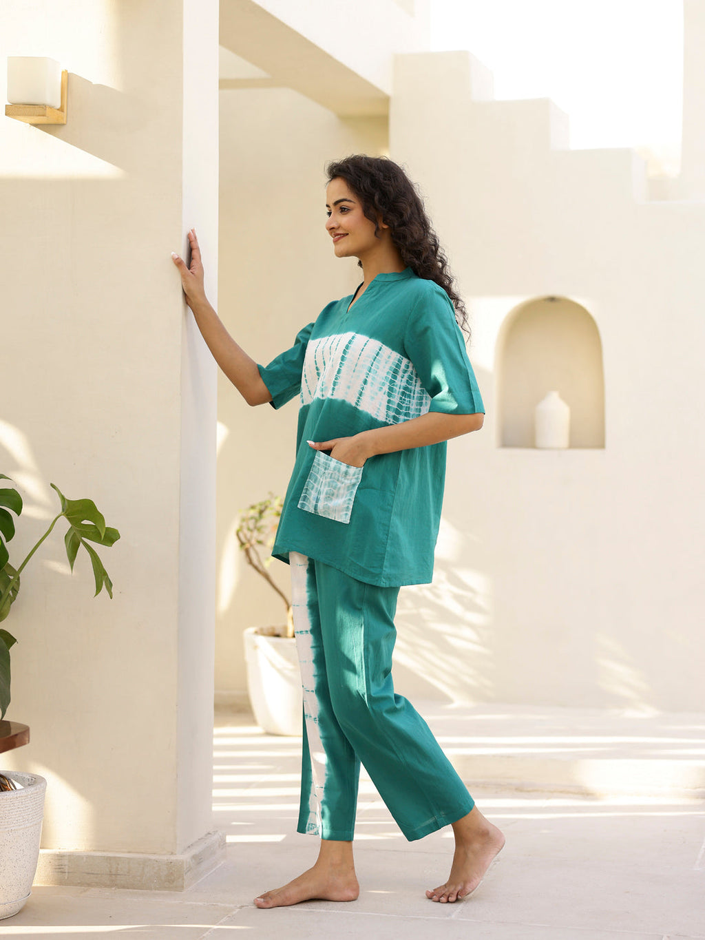 TEAL Tye & Dye Night suit - SanskrutiHomes 