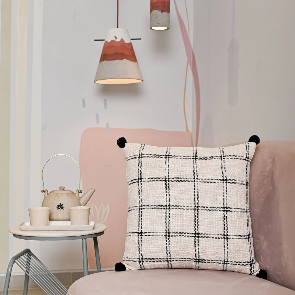 Handloom Pure Cotton Cushion Cover with pompom - SanskrutiHomes 