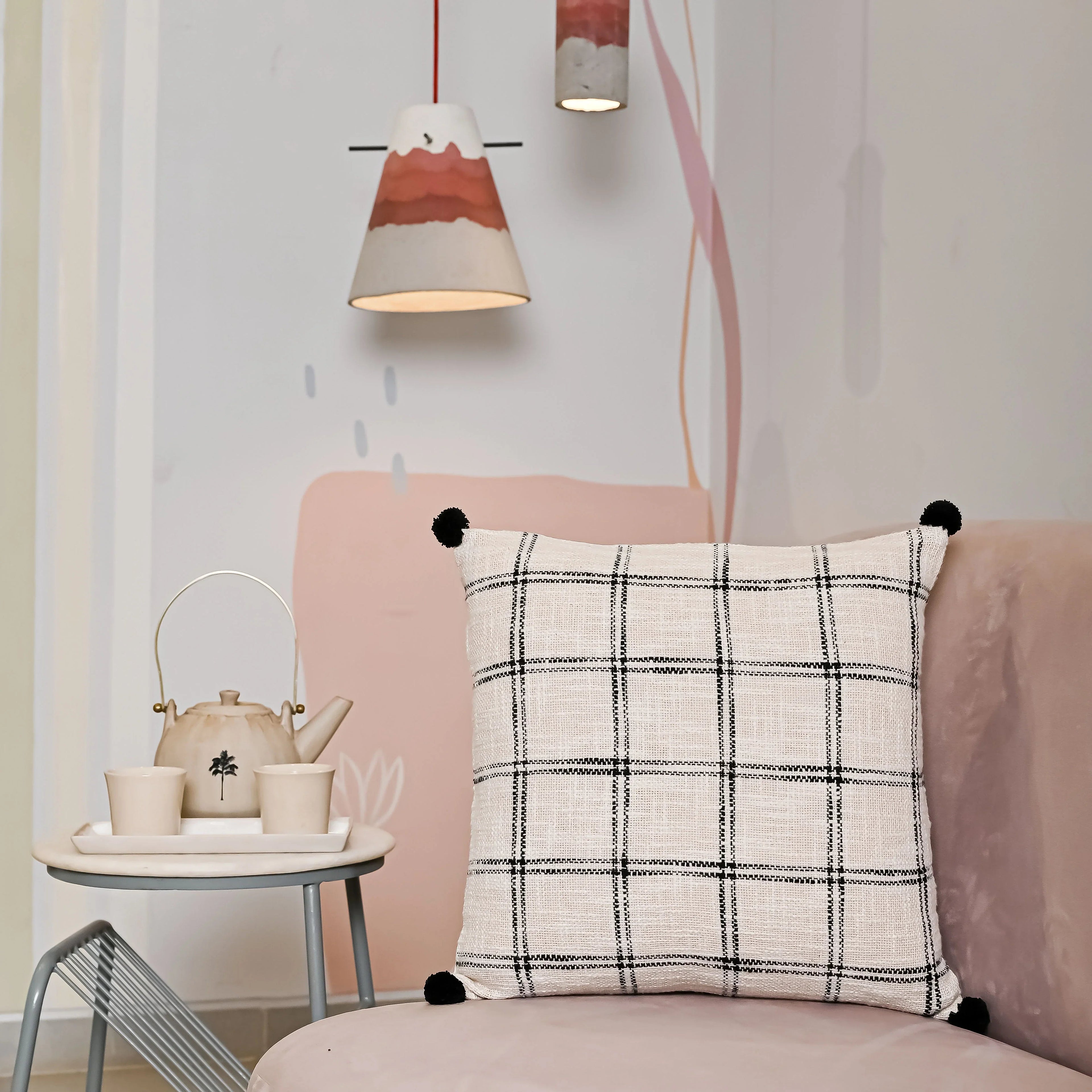 Handloom Pure Cotton Cushion Cover with pompom - SanskrutiHomes 