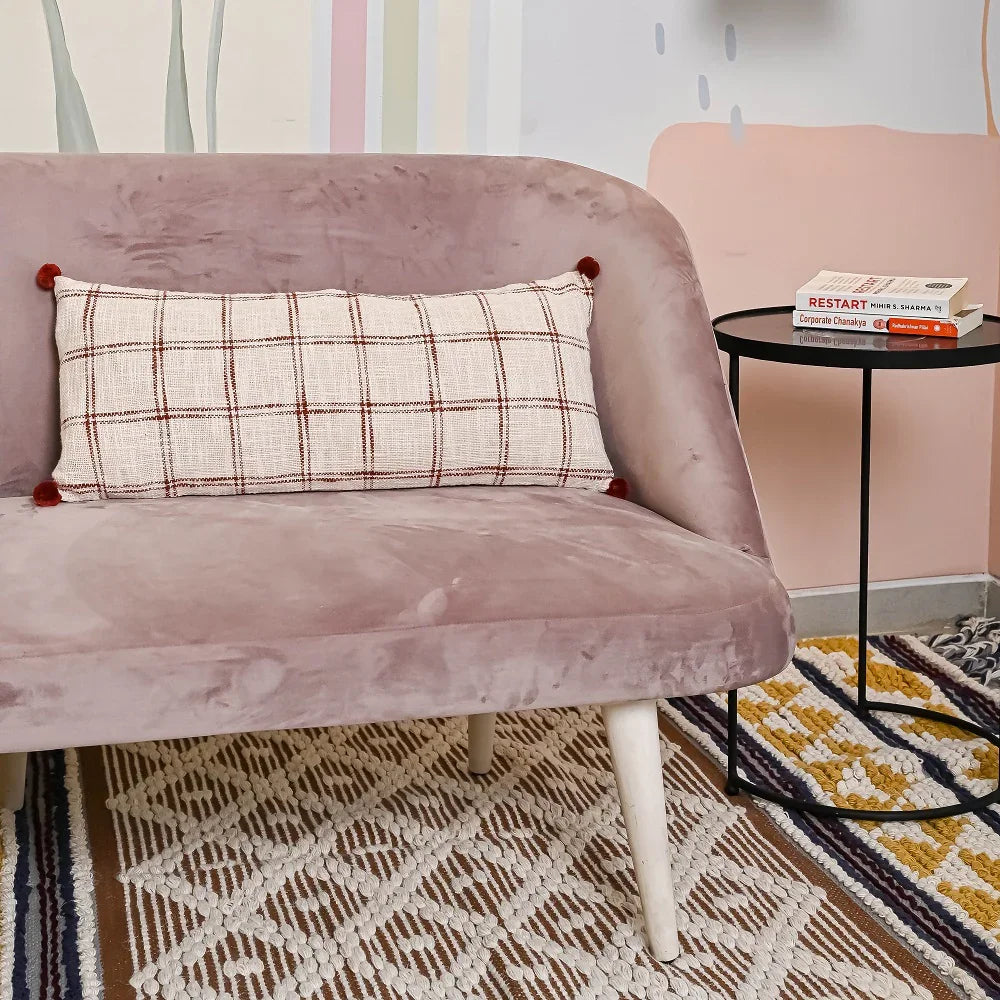 Hand-made Cotton handloom lumbar pillow - SanskrutiHomes 