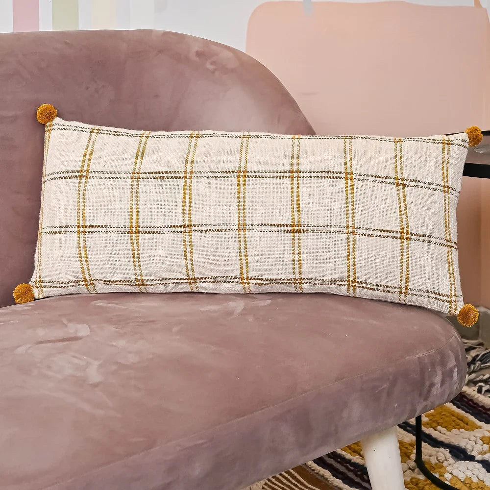 Hand-made Cotton handloom lumbar pillow - SanskrutiHomes 