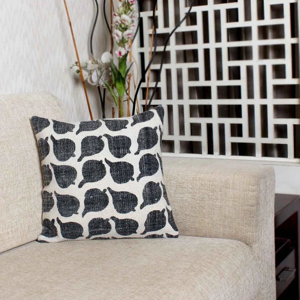 Black 100% Cotton rug Cushion Covers. - SanskrutiHomes 