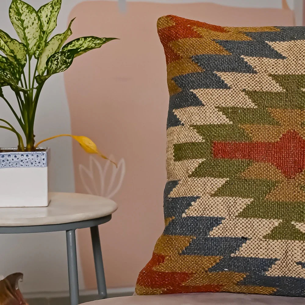 Vintage style Hand-made Jute Cushion Cover - SanskrutiHomes 