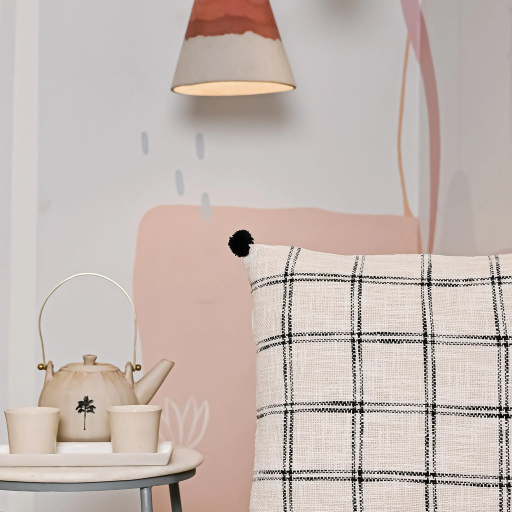 Handloom Pure Cotton Cushion Cover with pompom - SanskrutiHomes 