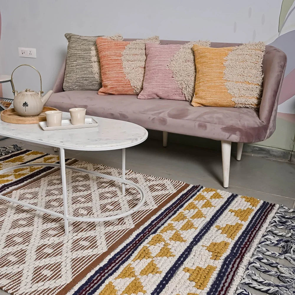 Hand-weaved 100% Cotton woven Multi-color Rug - SanskrutiHomes 