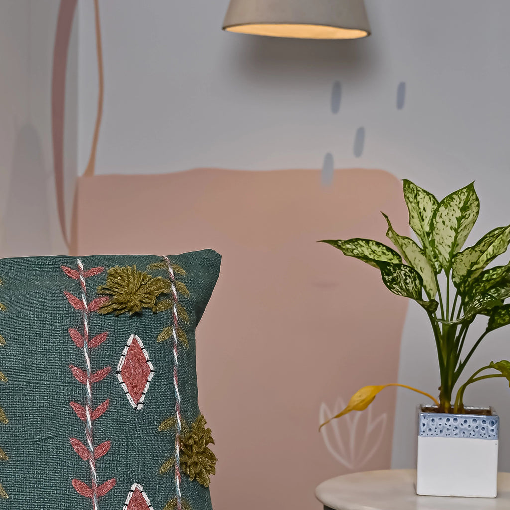 Green Handloom Pure Cotton Cushion Cover - SanskrutiHomes 