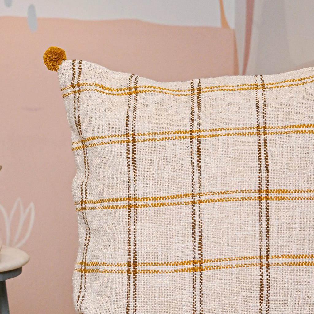 Handloom Pure Cotton Cushion Cover with pompom - SanskrutiHomes 