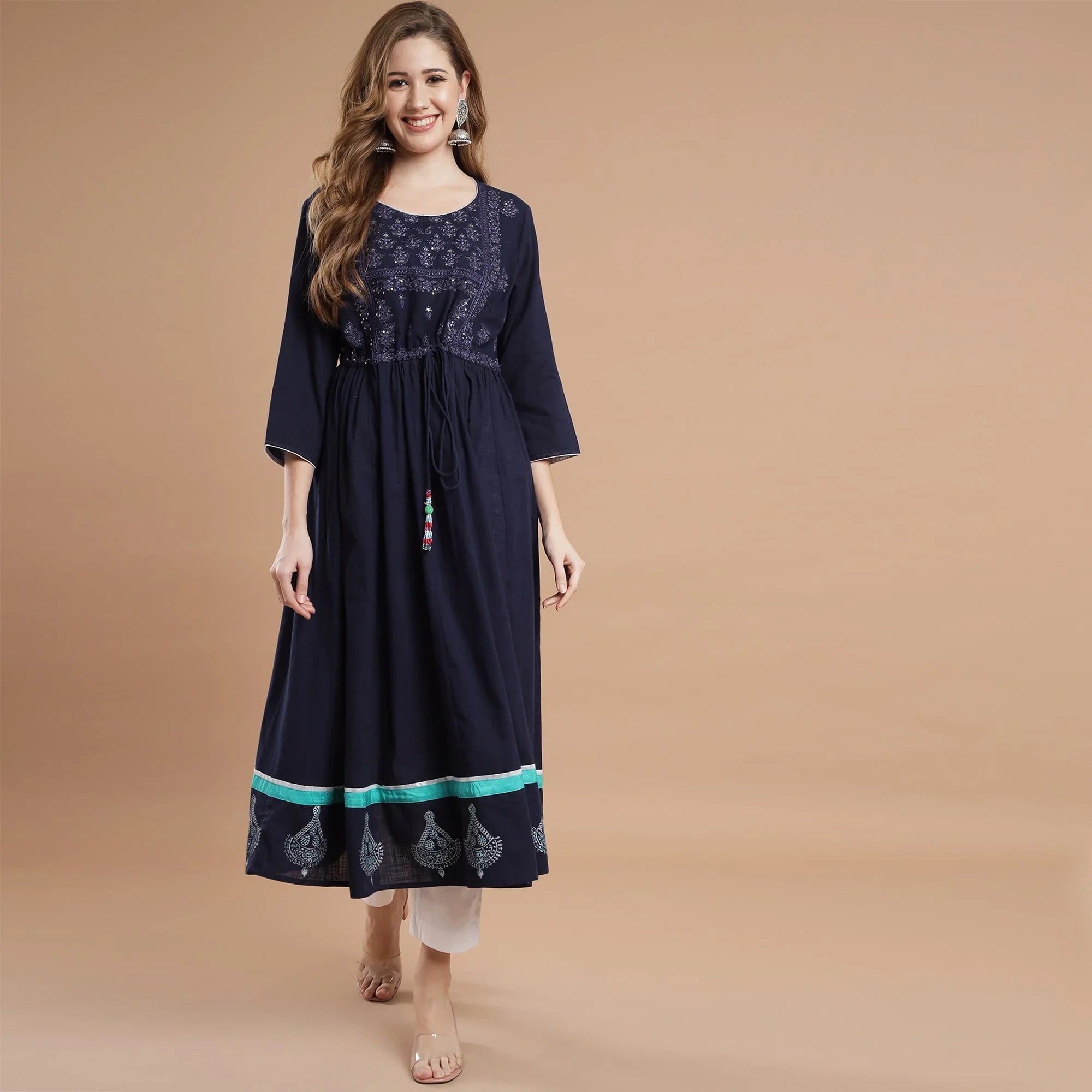 RANGDEEP NAVY BLUE COTTON WOMEN'S ANARKALI KURTA - SanskrutiHomes 