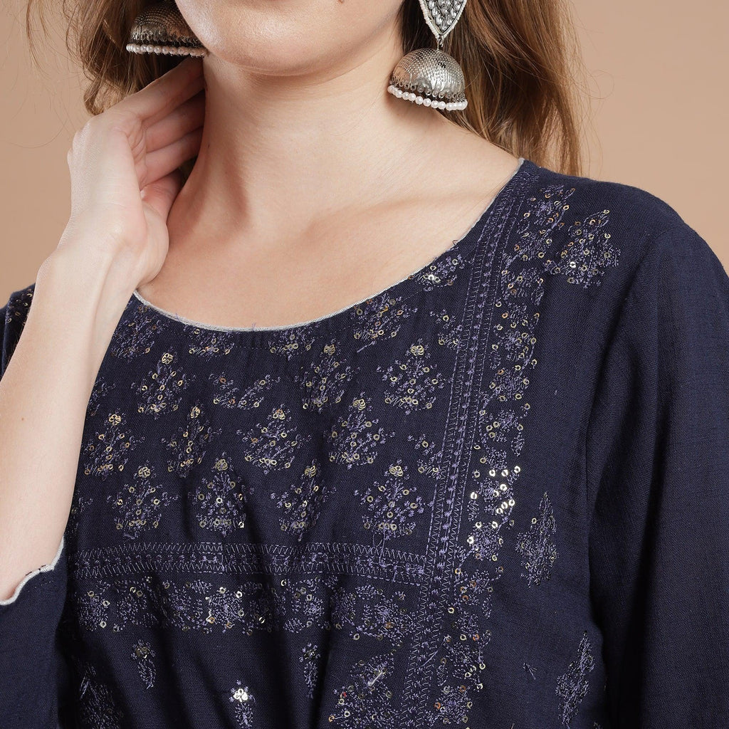 RANGDEEP NAVY BLUE COTTON WOMEN'S ANARKALI KURTA - SanskrutiHomes 