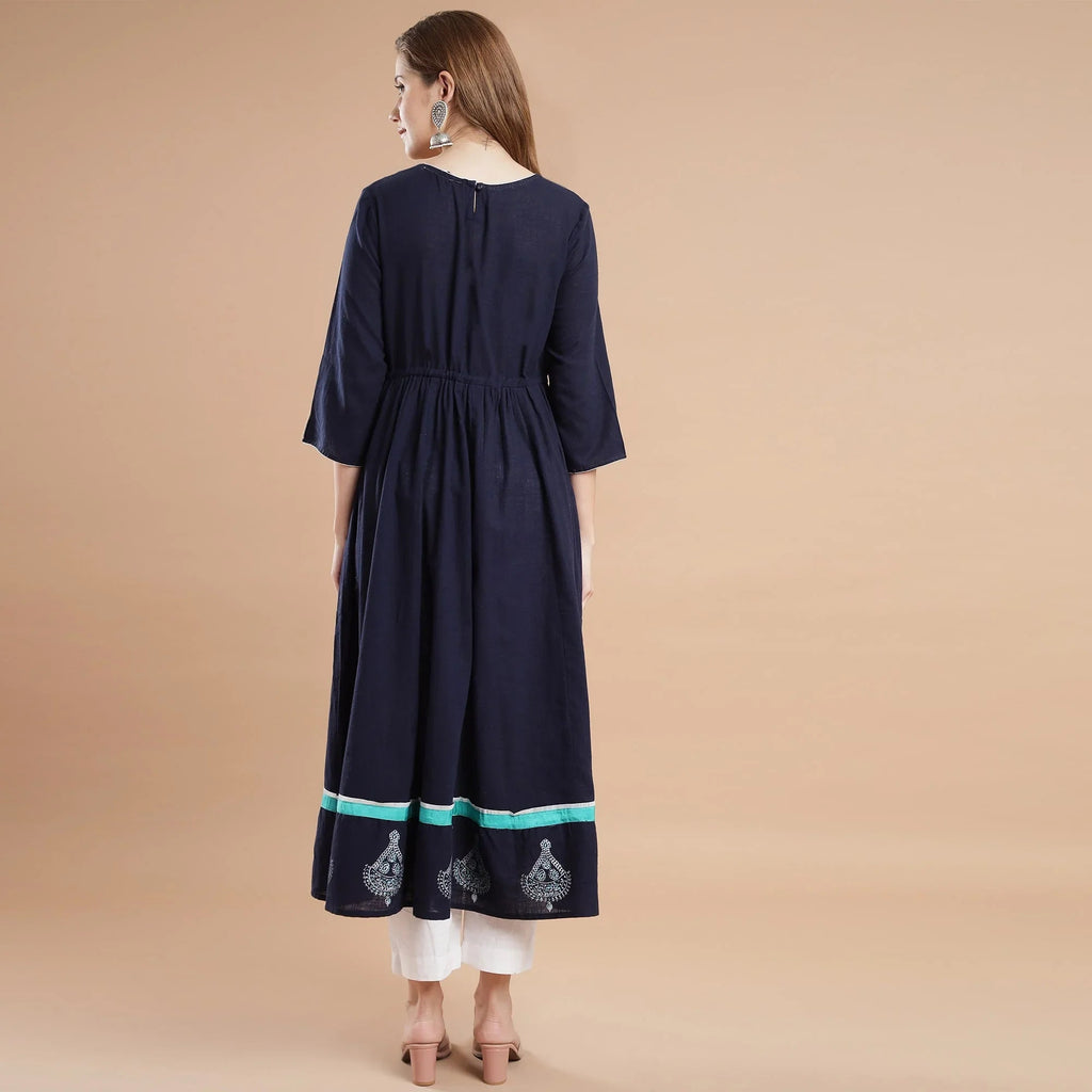 RANGDEEP NAVY BLUE COTTON WOMEN'S ANARKALI KURTA - SanskrutiHomes 