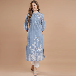 RANGDEEP BLUE RAYON WOMEN'S STRAIGHT KURTA - SanskrutiHomes 