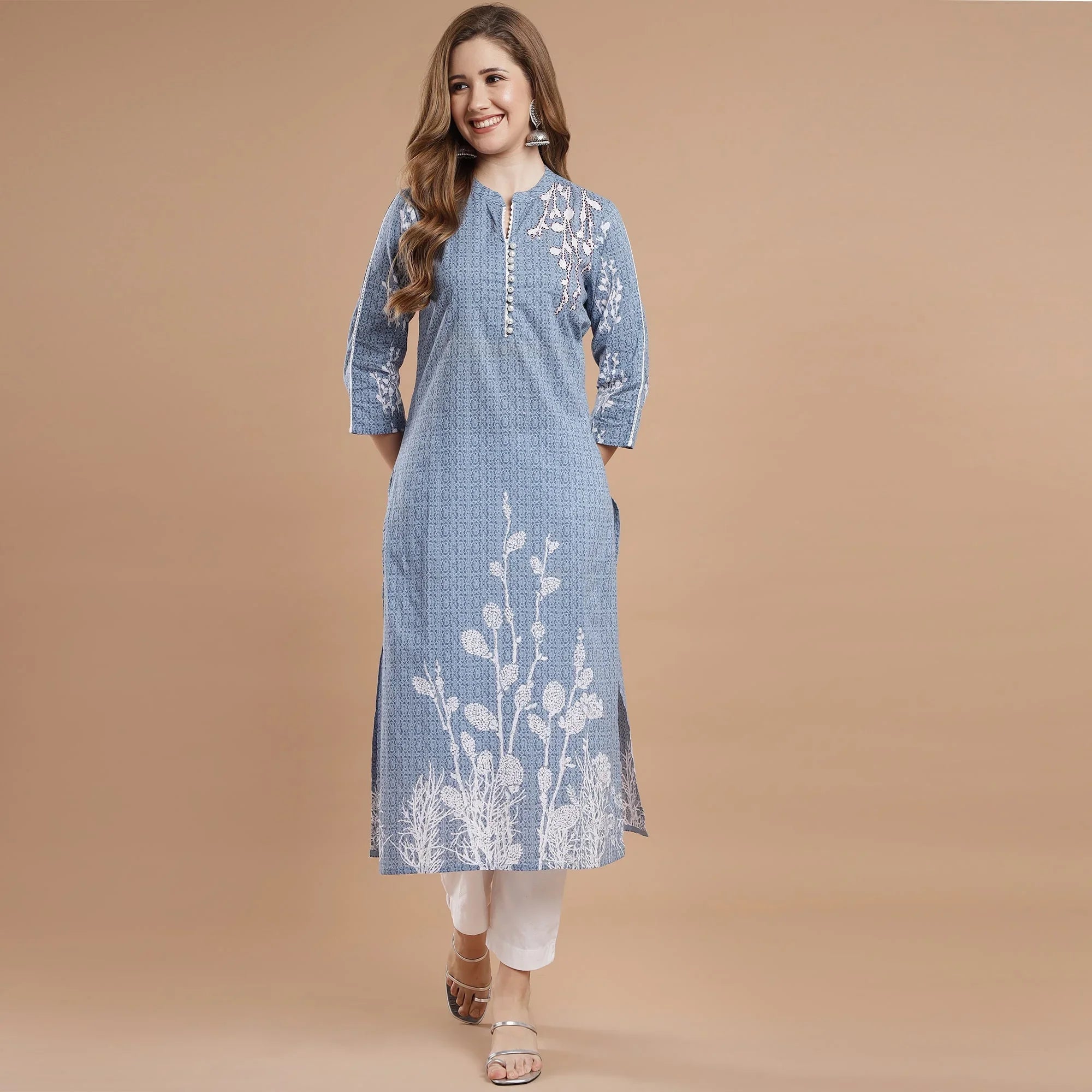 RANGDEEP BLUE RAYON WOMEN'S STRAIGHT KURTA - SanskrutiHomes 