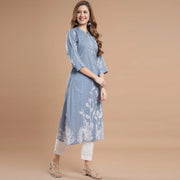 RANGDEEP BLUE RAYON WOMEN'S STRAIGHT KURTA - SanskrutiHomes 