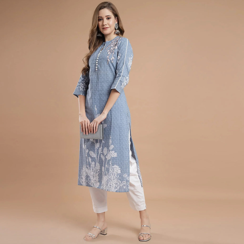 RANGDEEP BLUE RAYON WOMEN'S STRAIGHT KURTA - SanskrutiHomes 