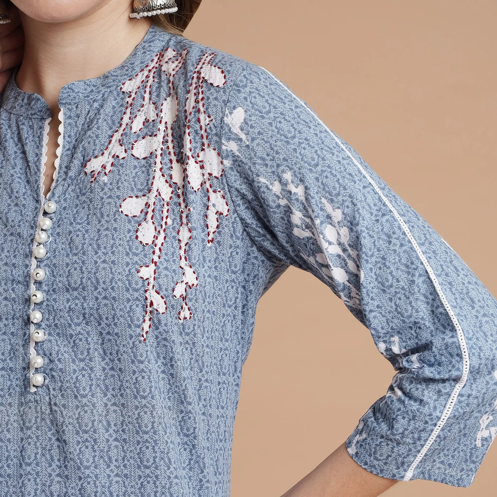 RANGDEEP BLUE RAYON WOMEN'S STRAIGHT KURTA - SanskrutiHomes 