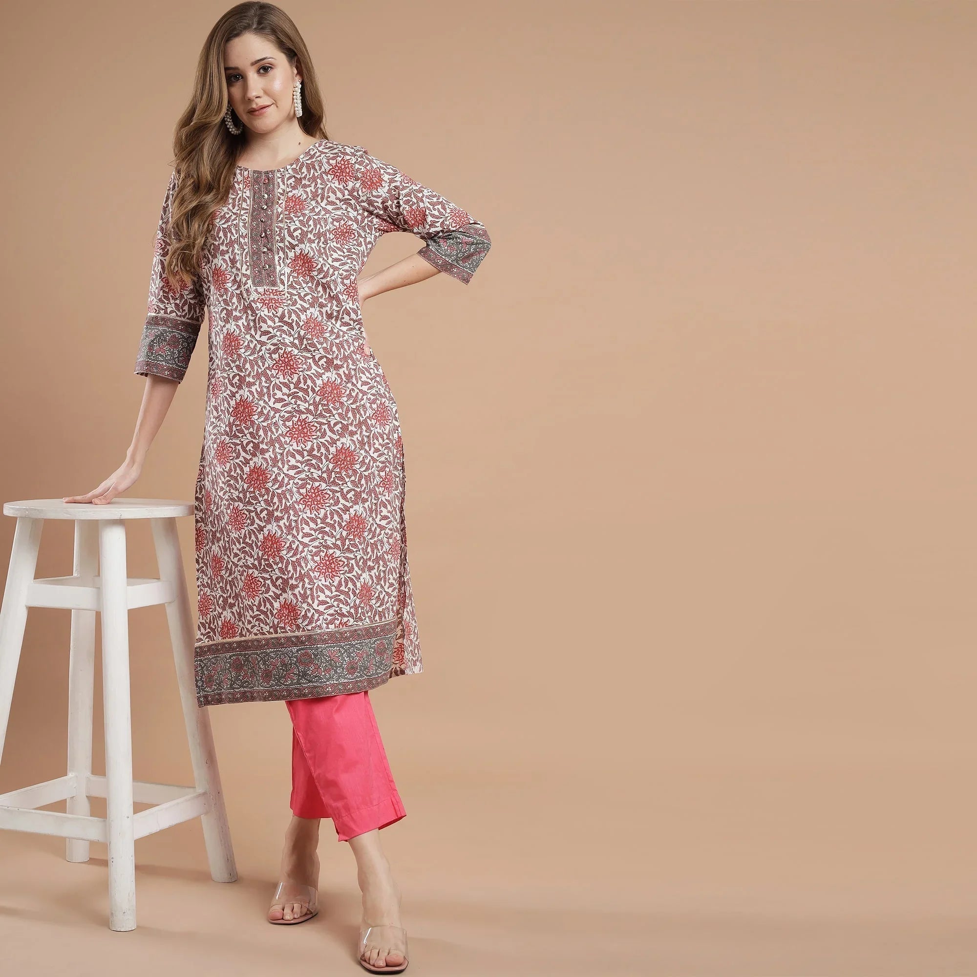 RANGDEEP FLORAL PRINT RAYON WOMEN'S STRAIGHT KURTA - SanskrutiHomes 