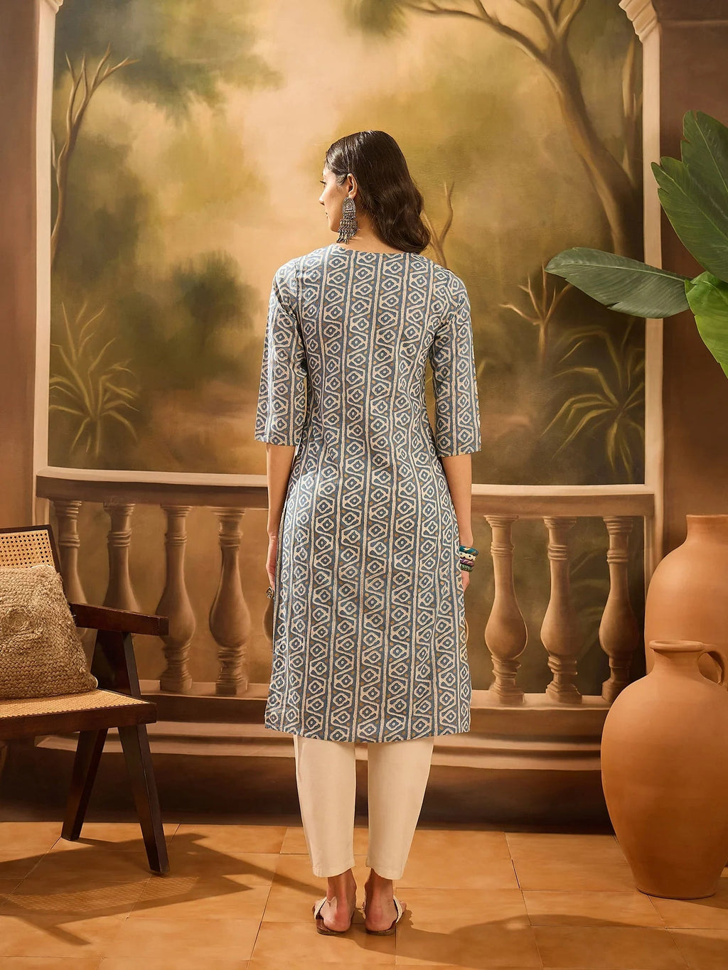 Grey Color Screen Print Cotton Kurta for Women - SanskrutiHomes 
