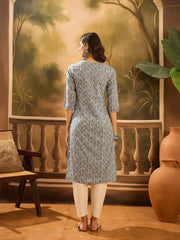 Grey Color Screen Print Cotton Kurta for Women - SanskrutiHomes 