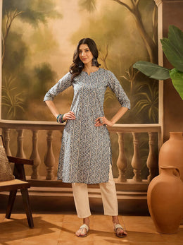 Grey Color Screen Print Cotton Kurta for Women - SanskrutiHomes 