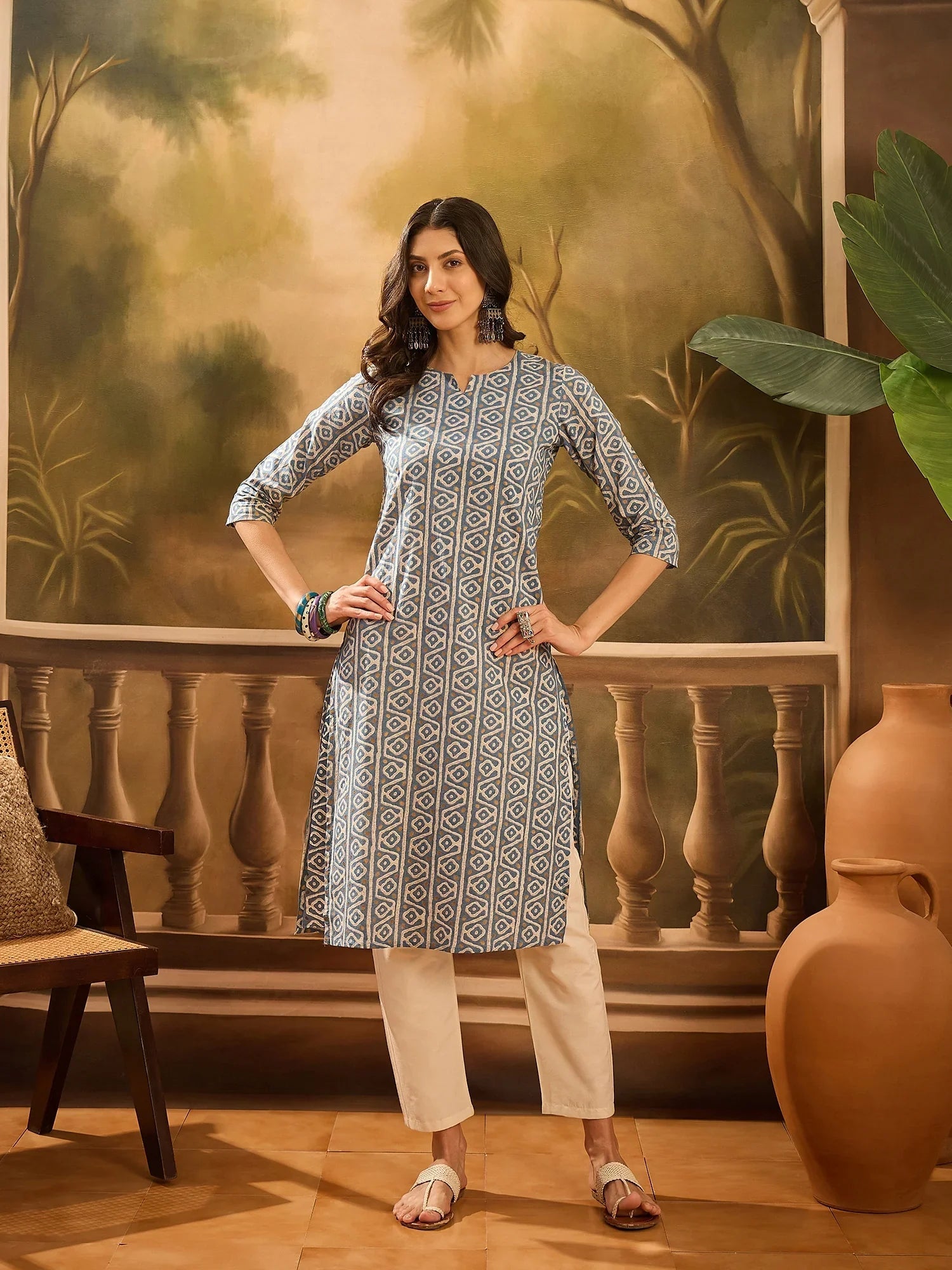 Grey Color Screen Print Cotton Kurta for Women - SanskrutiHomes 