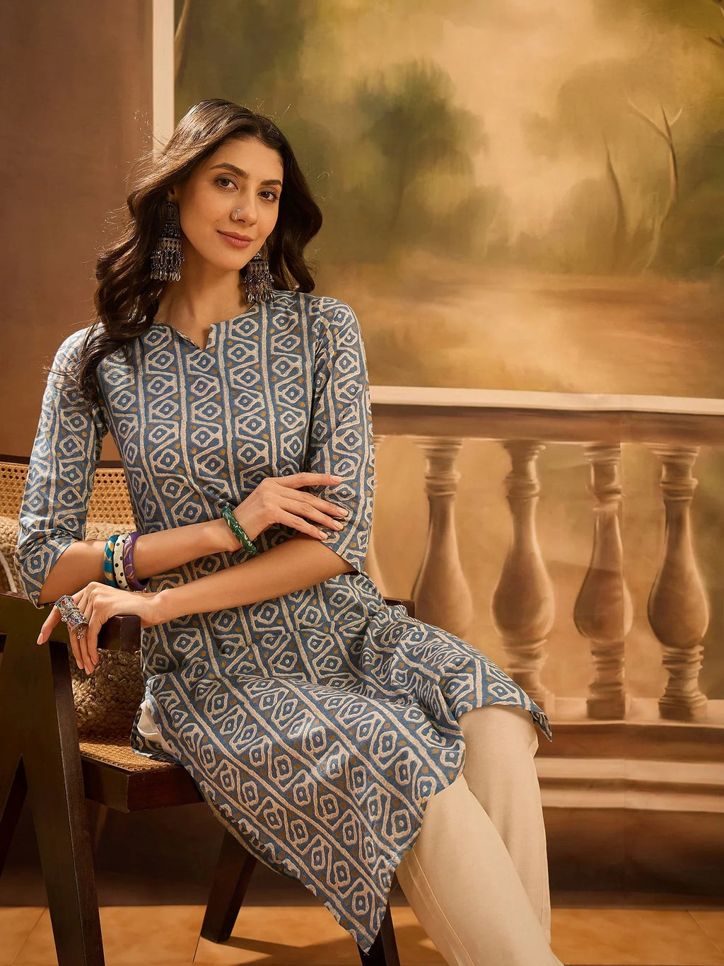 Grey Color Screen Print Cotton Kurta for Women - SanskrutiHomes 