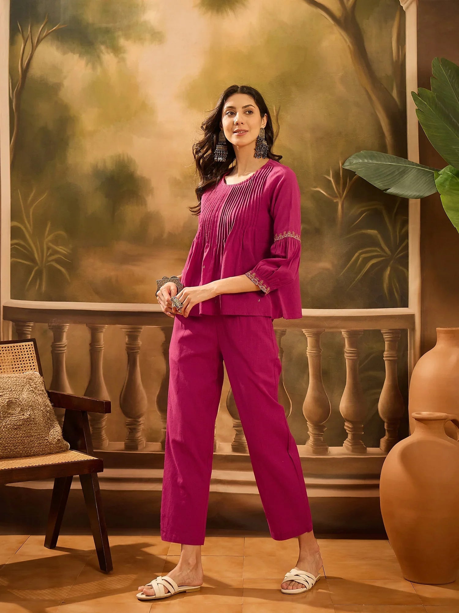 Pink Solid Printex Design coord Set for Women - SanskrutiHomes 
