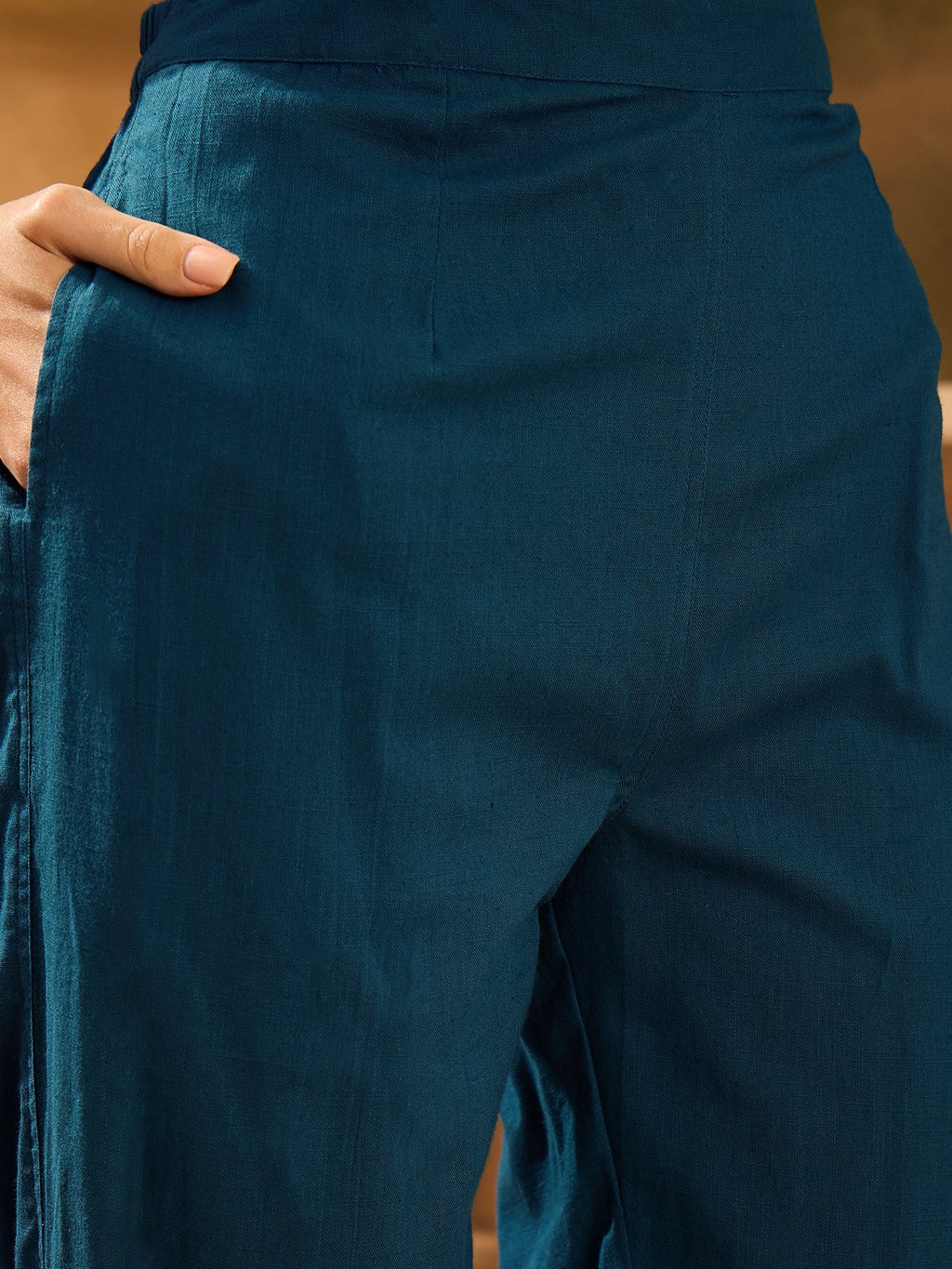 Teal Pure Cotton V-Neck Kurta Set For Women - SanskrutiHomes 