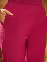 Maroon Pure Cotton V-Neck Kurta Set For Women - SanskrutiHomes 