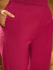 Maroon Pure Cotton V-Neck Kurta Set For Women - SanskrutiHomes 