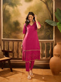 Maroon Pure Cotton V-Neck Kurta Set For Women - SanskrutiHomes 