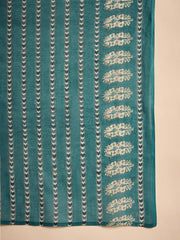 Teal Pure Cotton Round Neck Kurta Set For Women - SanskrutiHomes 