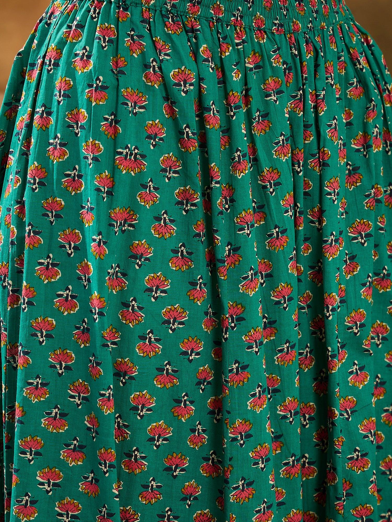 Turquoise Blue Pure Cotton V-Neck Kurta Set For Women - SanskrutiHomes 