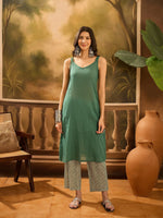 Green Pure Cotton V-Neck Kurta Set For Women - SanskrutiHomes 