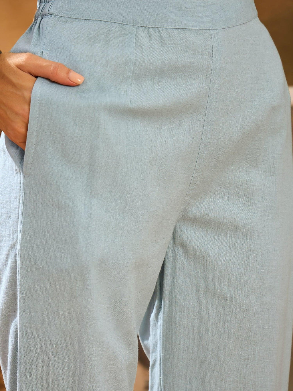 Blue Pure Cotton V-Neck Kurta Set For Women - SanskrutiHomes 