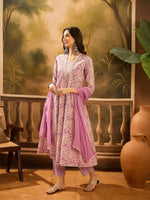 Lavender Pure Cotton V-Neck Kurta Set For Women - SanskrutiHomes 