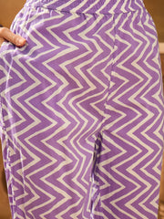 Purple Pure Cotton V-Neck Kurta Set For Women