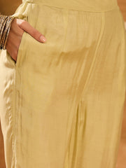 Lime Green Muslin V-Neck Kurta Set For Women - SanskrutiHomes 