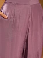 Purple Solid Print Muslin V-Neck Kurta set for women - SanskrutiHomes 